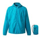 Turquoise hooded windbreaker jacket laid flat with matching packable storage pouch | Chaps London