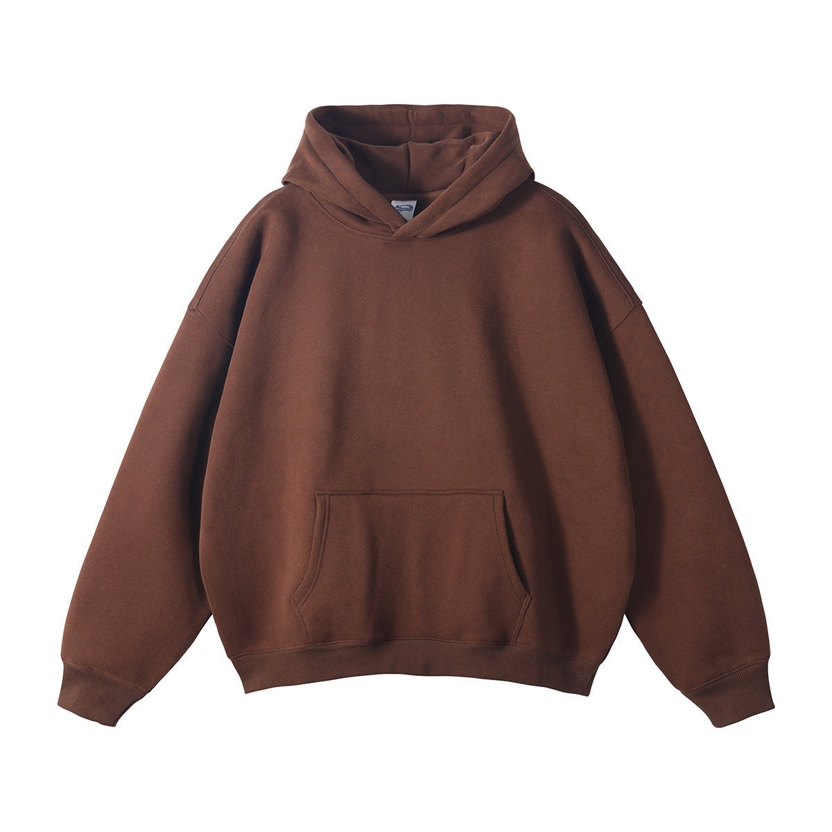 Brown oversized hoodie with kangaroo pocket, shown flat, front view | Chaps London