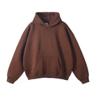 Brown oversized hoodie with kangaroo pocket, shown flat, front view | Chaps London