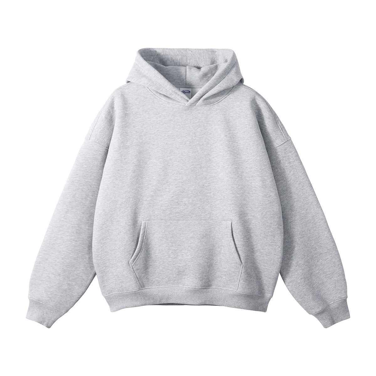Gray oversized hoodie with kangaroo pocket, flat lay product shot | Chaps London