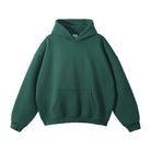 Dark green pullover hoodie with kangaroo pocket, shown flat, no model | Chaps London