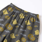 Gray pyjama pants with yellow ghost and pumpkin print, flat lay | Chaps London