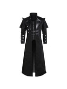 Black gothic coat with buckle straps, front