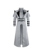Grey gothic coat with black details, front