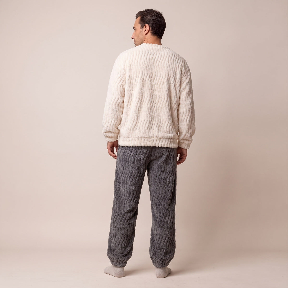 Men's Textured Fleece Pyjamas | Crew Neck Top | 2 Colours
