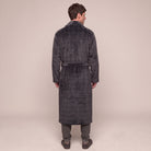 Men's Check Fleece Dressing Gown | Long | Dark Grey