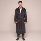 Men's Check Fleece Dressing Gown | Long | Dark Grey