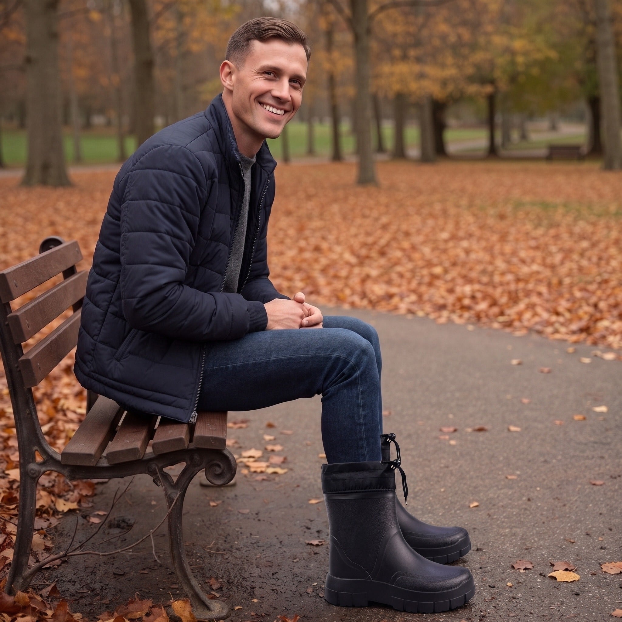 Men's Drawcord Rain Boots | Short Shaft | Black or White