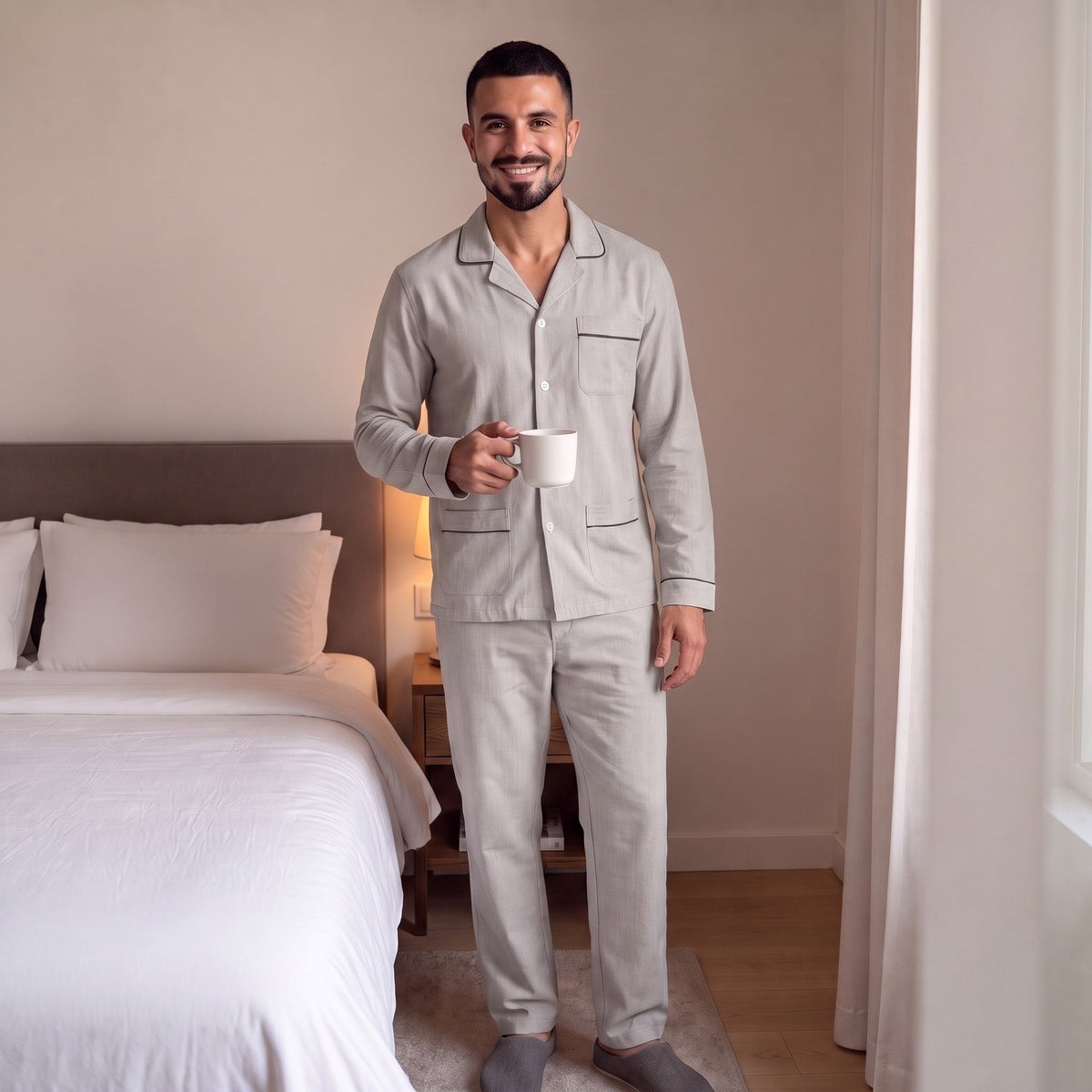 Men's Cotton Twill Pyjamas | Light Grey