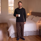 Men's Tall Henley Pyjamas | Check Trousers | Brown