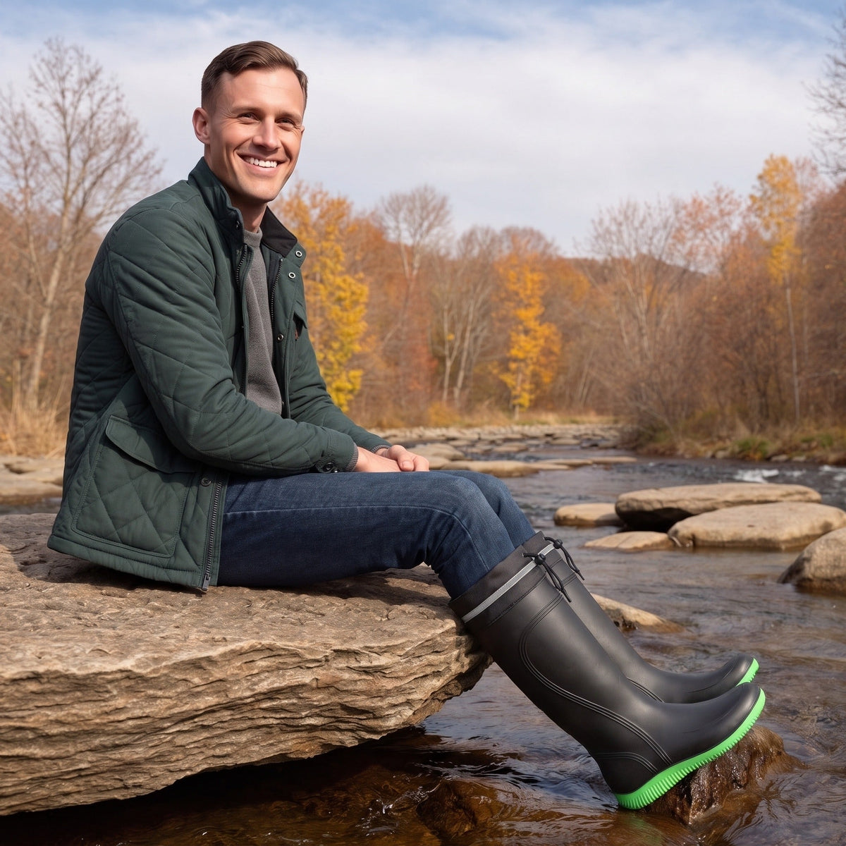 Men's Lined Wellies | Knee-High | Coloured Sole | 3 Colours