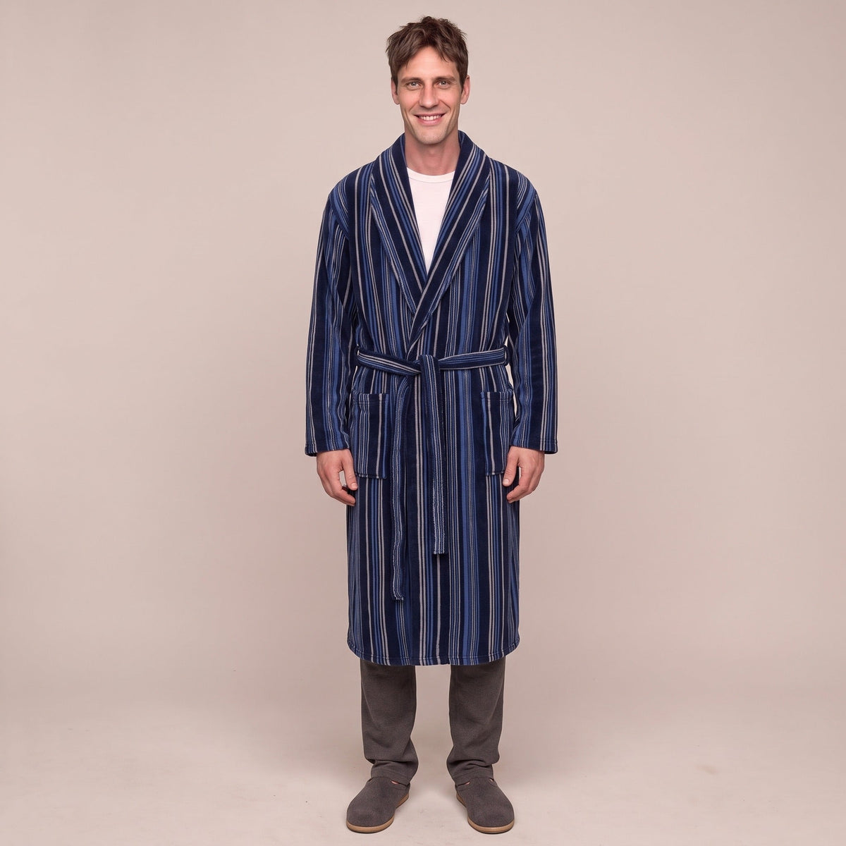 Men's Striped Fleece Dressing Gown | 2 Colours