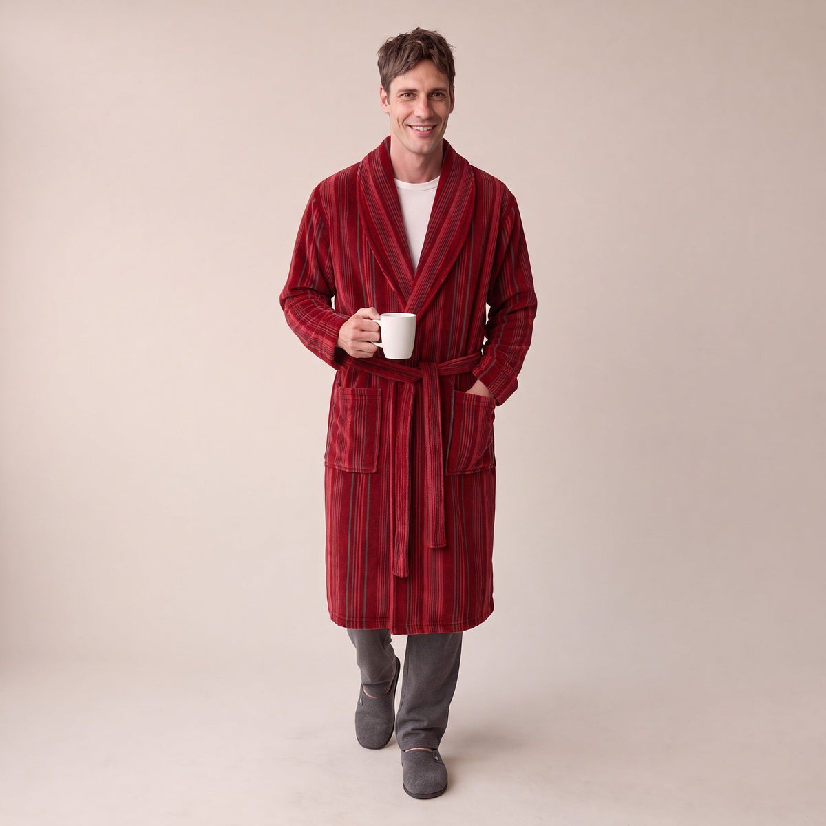 Men's Striped Fleece Dressing Gown | 2 Colours