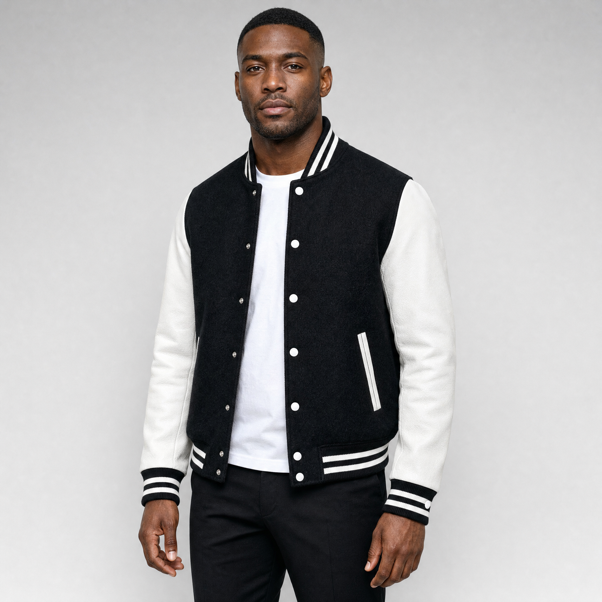 Varsity Jacket - Men's Casual Button-Up Baseball Bomber jacket-Bomber Jacket-Chaps London-Black-S-Chaps London