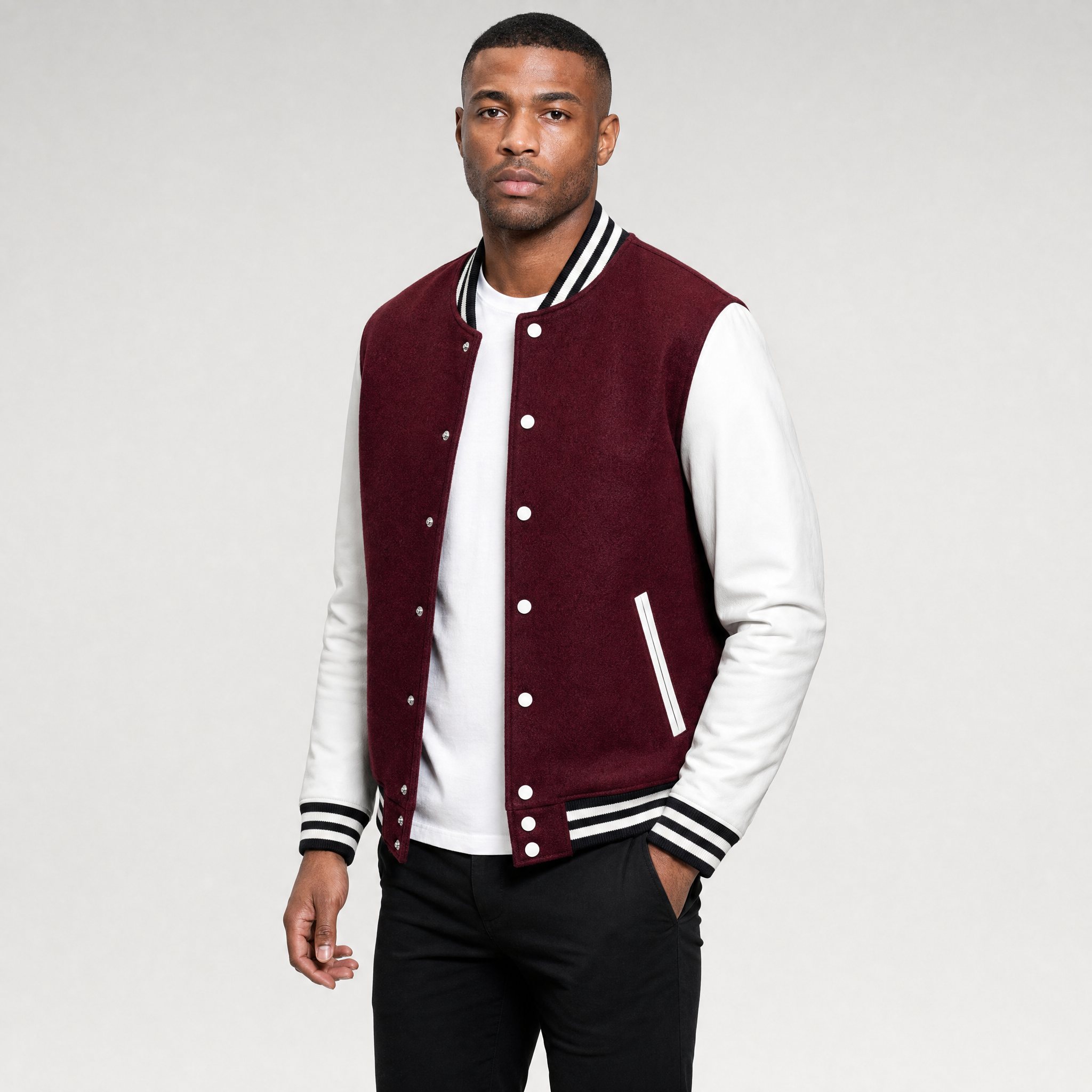 Varsity Jacket - Men's Casual Button-Up Baseball Bomber jacket-Bomber Jacket-Chaps London-Burgundy-S-Chaps London