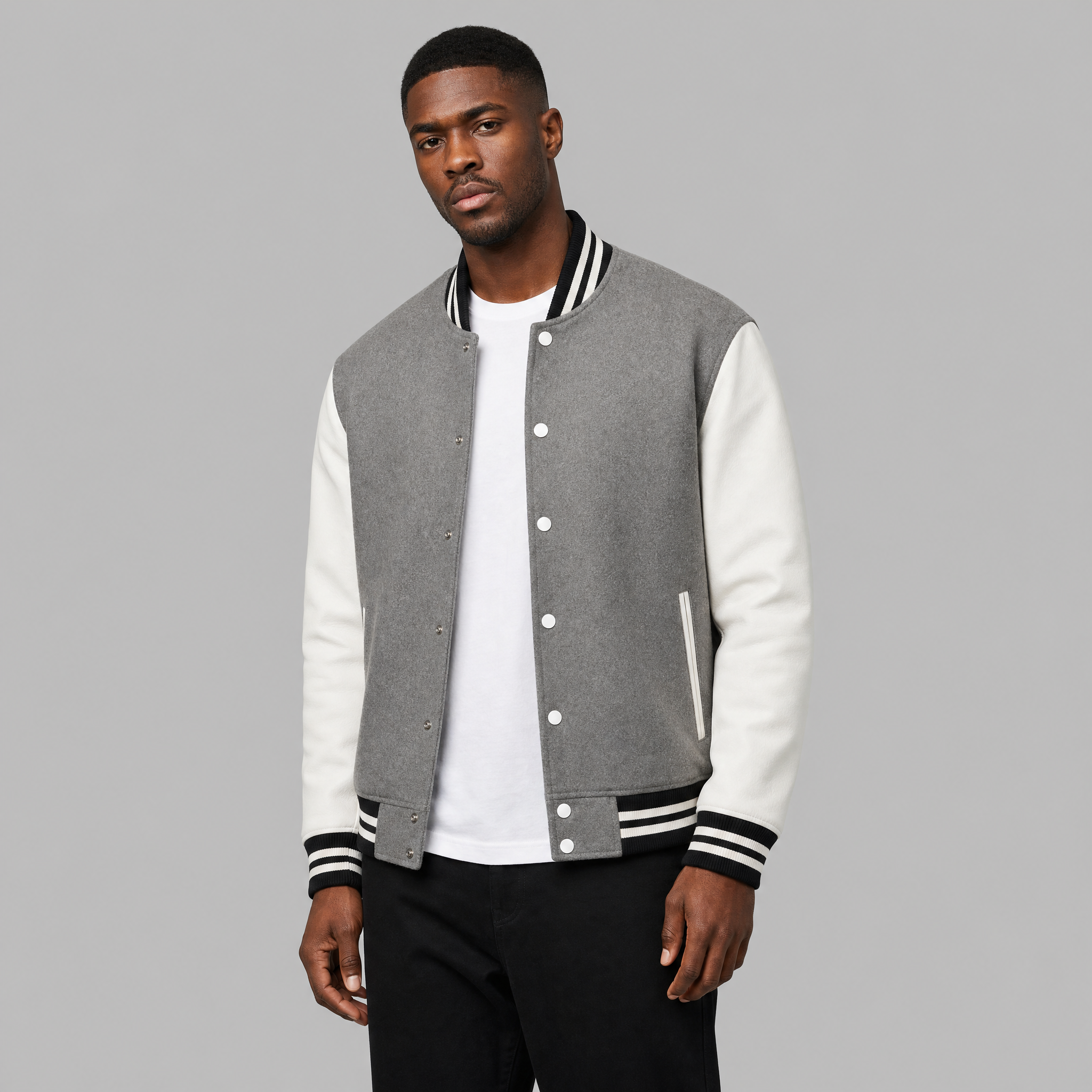 Varsity Jacket - Men's Casual Button-Up Baseball Bomber jacket-Bomber Jacket-Chaps London-Gray-S-Chaps London