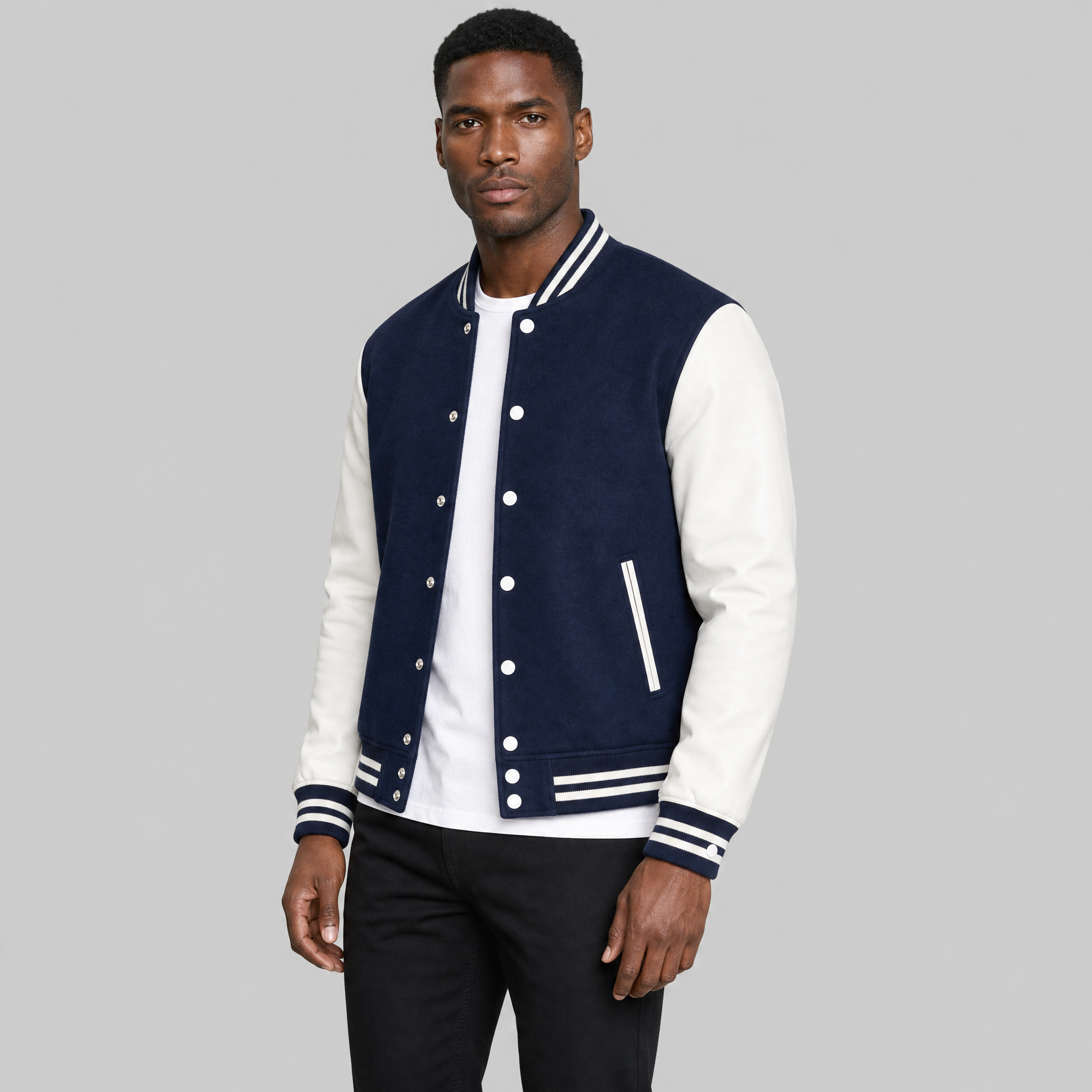 Varsity Jacket - Men's Casual Button-Up Baseball Bomber jacket-Bomber Jacket-Chaps London-Navy Blue-S-Chaps London