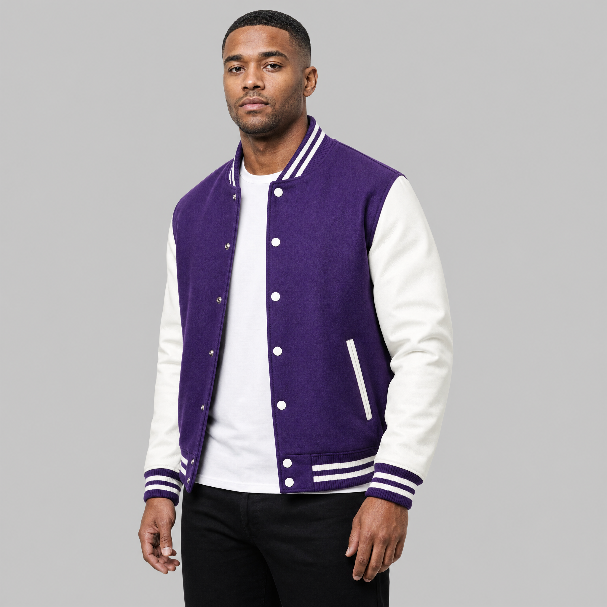 Varsity Jacket - Men's Casual Button-Up Baseball Bomber jacket-Bomber Jacket-Chaps London-Purple-S-Chaps London