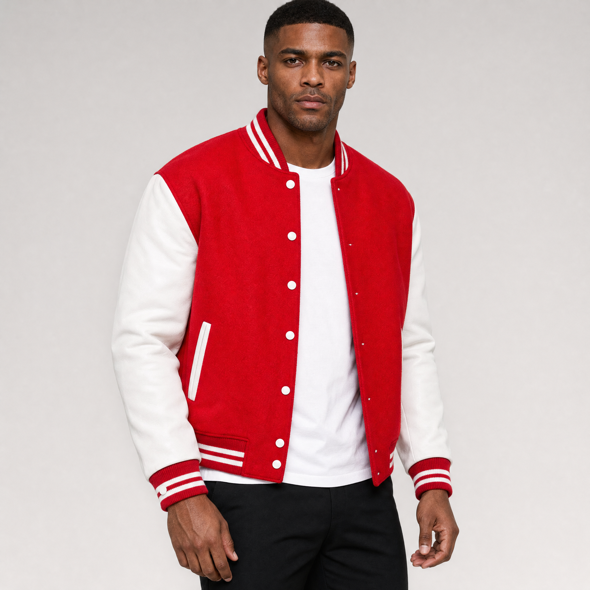 Varsity Jacket - Men's Casual Button-Up Baseball Bomber jacket-Bomber Jacket-Chaps London-Red-S-Chaps London