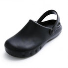 Black EVA clog with heel strap and vented platform sole, unworn | Chaps London