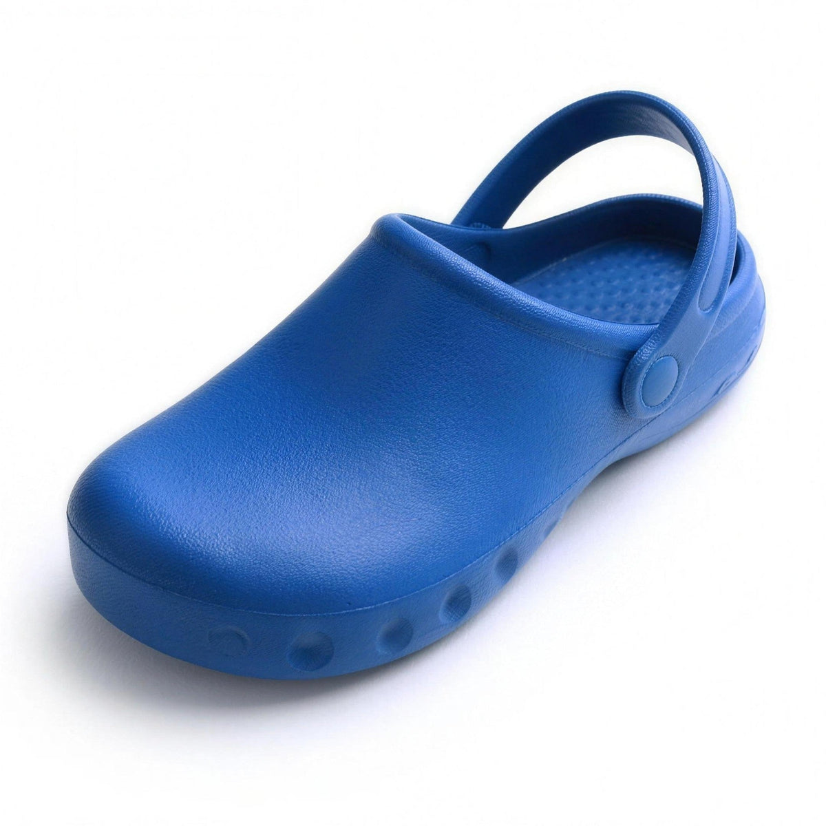 Blue EVA clog with adjustable heel strap and perforated ventilation holes shown | Chaps London