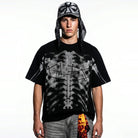 Black oversized T-shirt with X-ray skeleton print, worn by male model | Chaps London