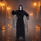Black grim reaper costume with skull mask worn by person outdoors | Chaps London