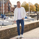 Men's Bomber Jacket | Striped Rib Trim | Stand Collar | Water Repellent