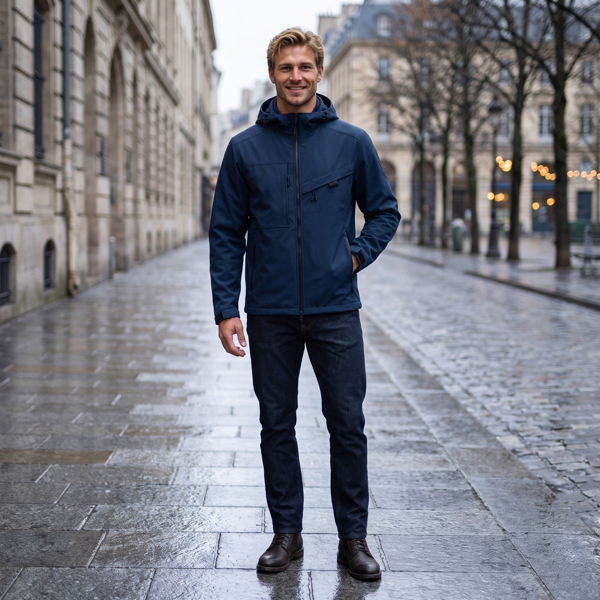 Men's Hooded Outdoor Jacket | Wind Resistant | Water Resistant | Zip Pockets