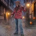 Man wearing werewolf mask, torn plaid shirt, and claw gloves outdoors | Chaps London
