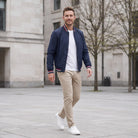 Men's Bomber Jacket | Striped Rib Trim | Stand Collar | Water Repellent