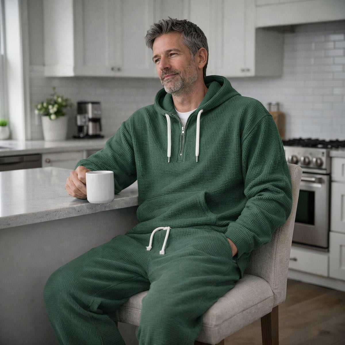 Men's Waffle Half Zip Tracksuit | Hoodie and Joggers | 6 Colours