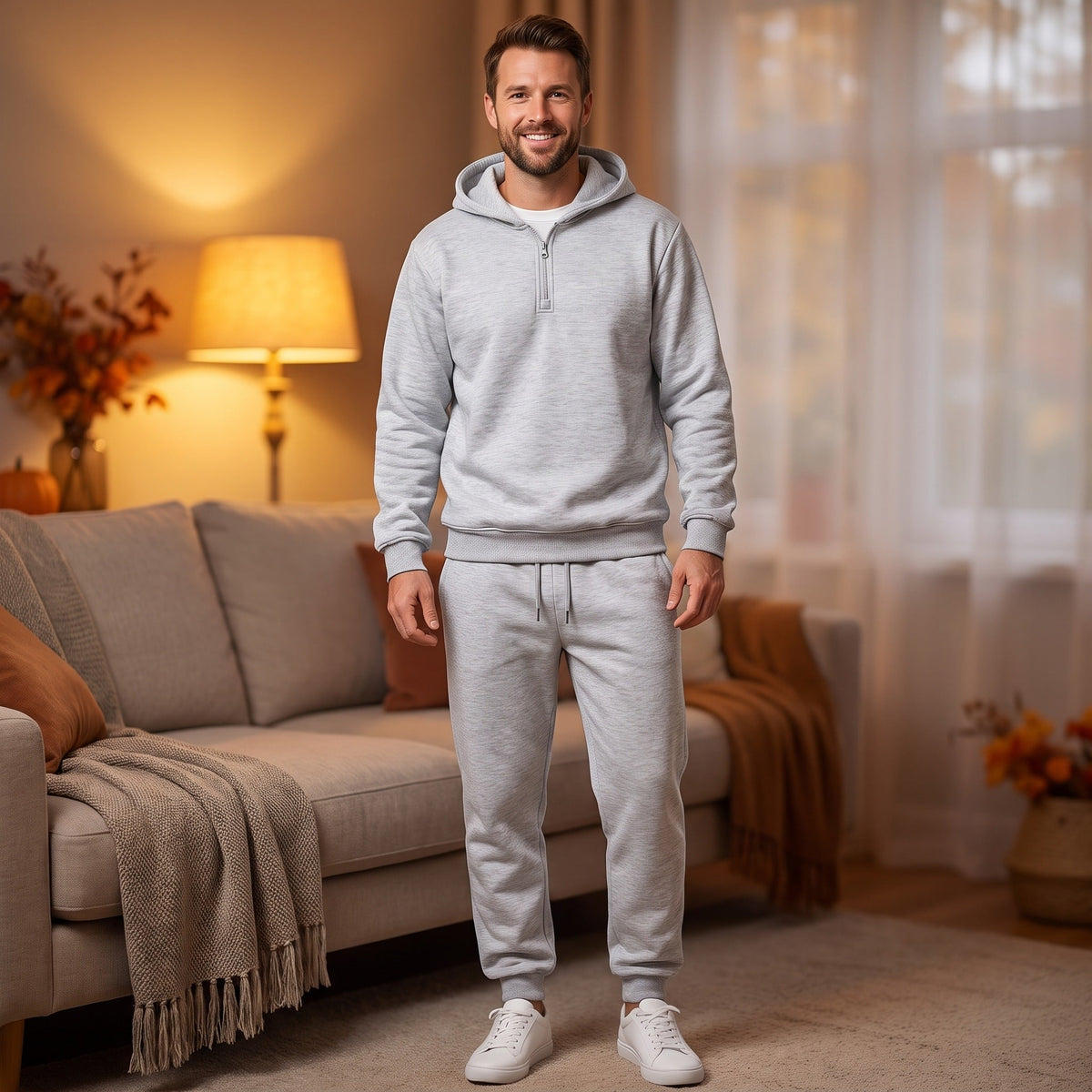 Men's Quarter Zip Hoodie Tracksuit | Cuffed Joggers | 2 Colours