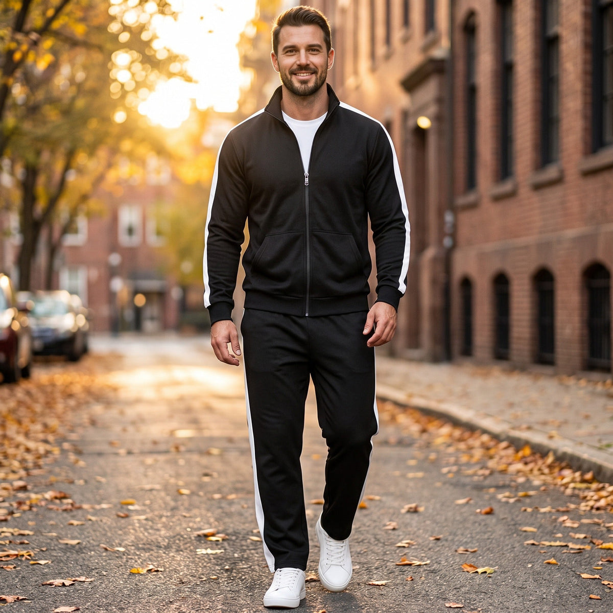 Men's Contrast Stripe Tracksuit | Stand Collar Jacket | 7 Colours