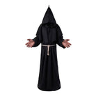 Black hooded monk robe with rope belt worn by person | Chaps London