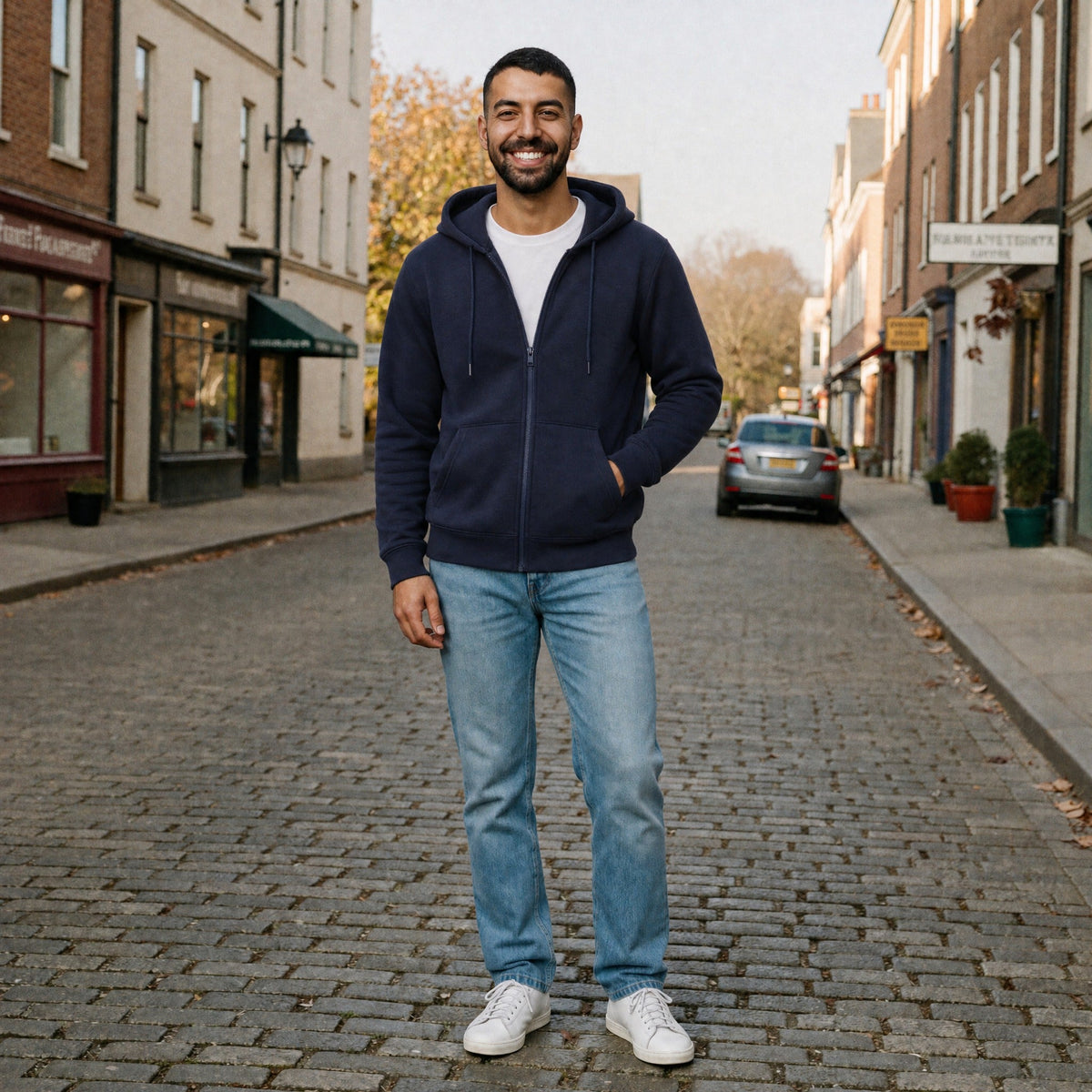 Men's Full Zip Hoodie | Drawstring Hood | 7 Colours