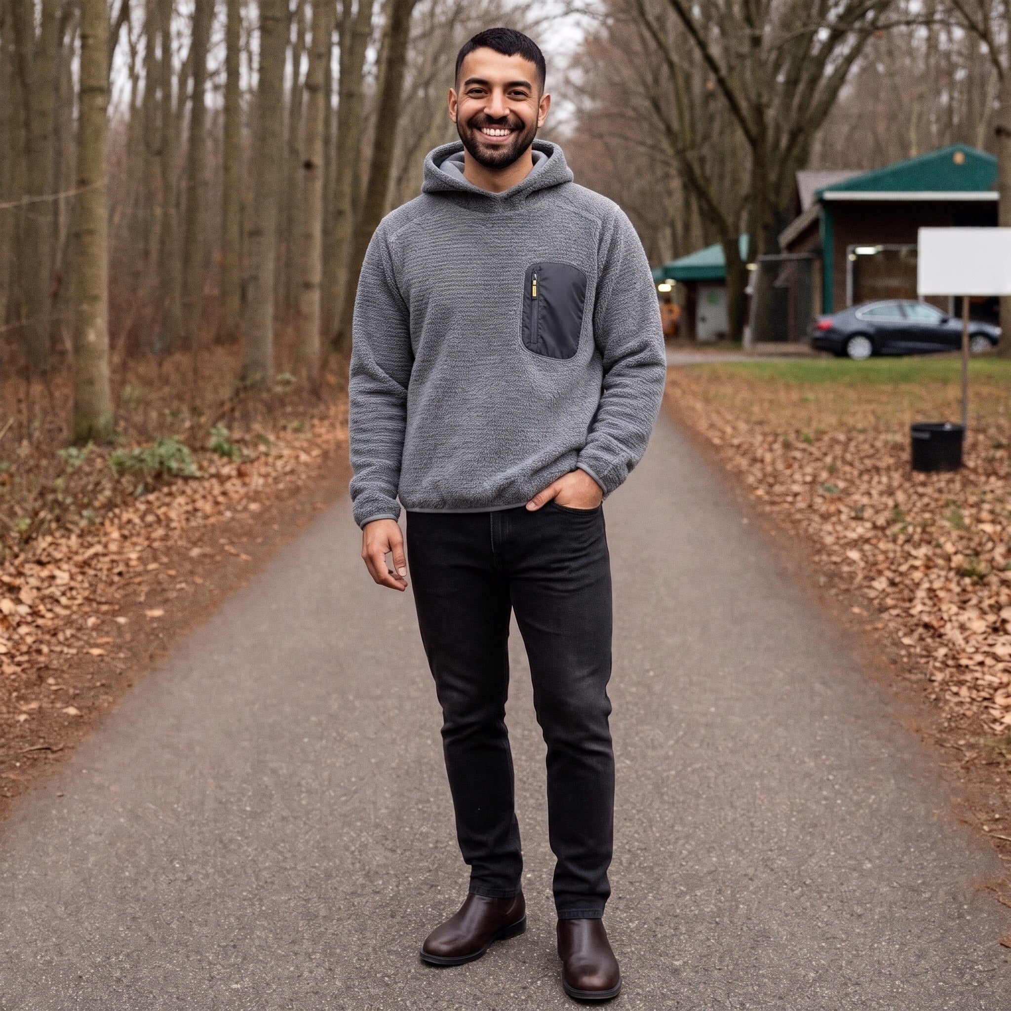 Men's Fleece Hoodie with Zip Chest Pocket | 3 Colours