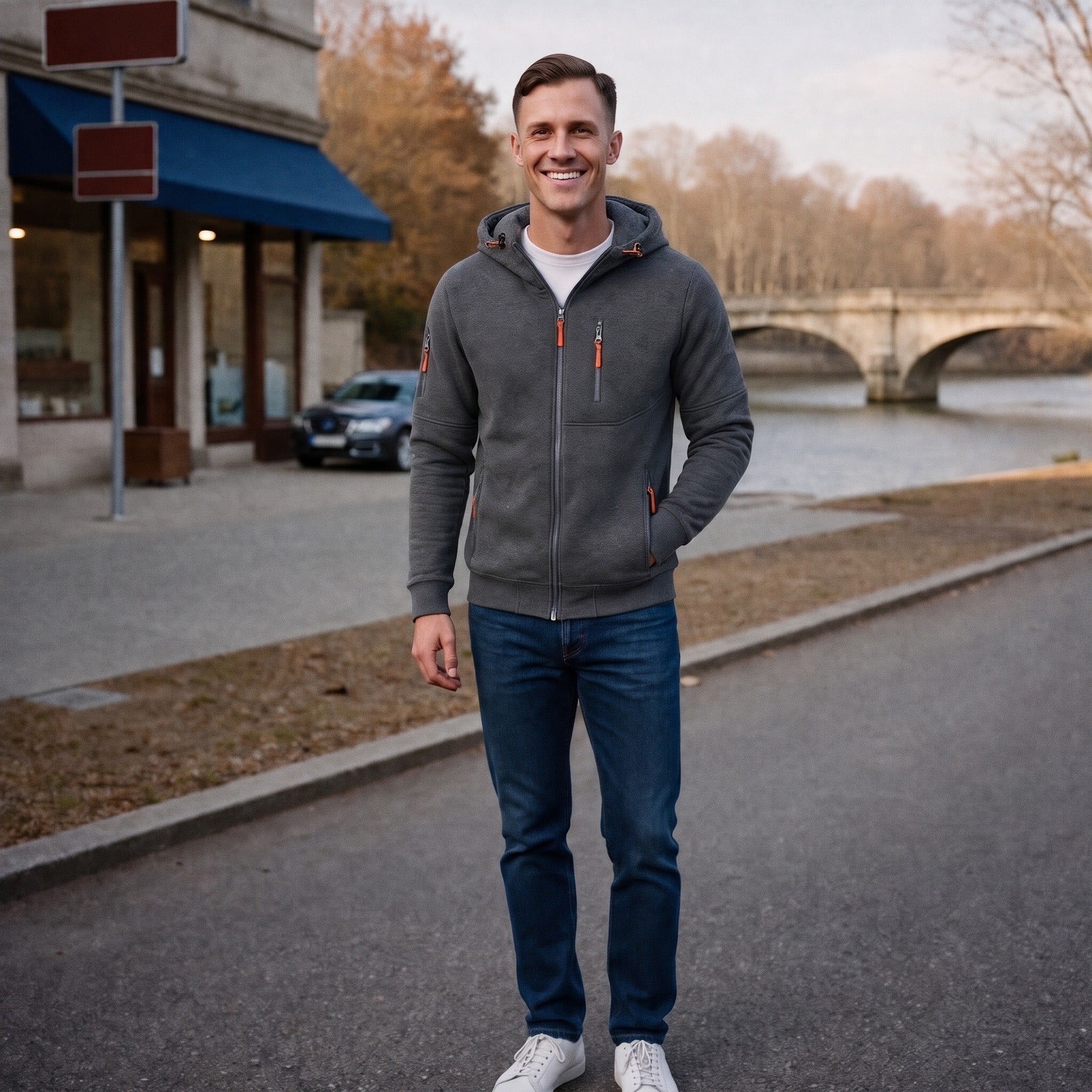 Men's Zip Hoodie with Chest and Sleeve Pockets | 9 Colours