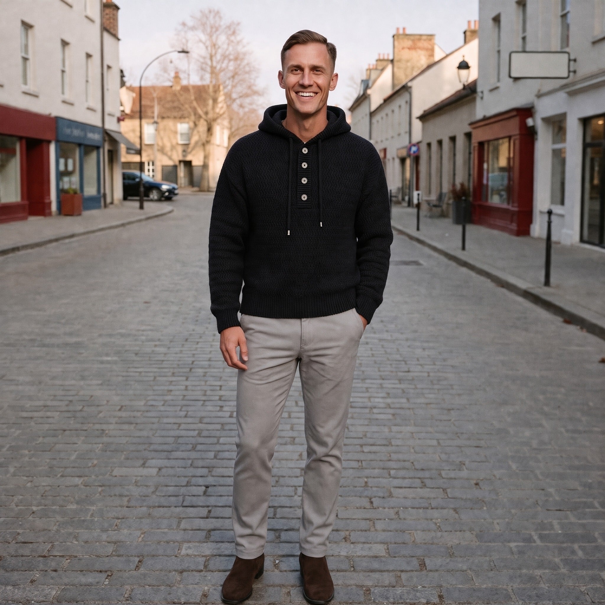 Men's Knitted Henley Hoodie | Textured Knit | 3 Colours