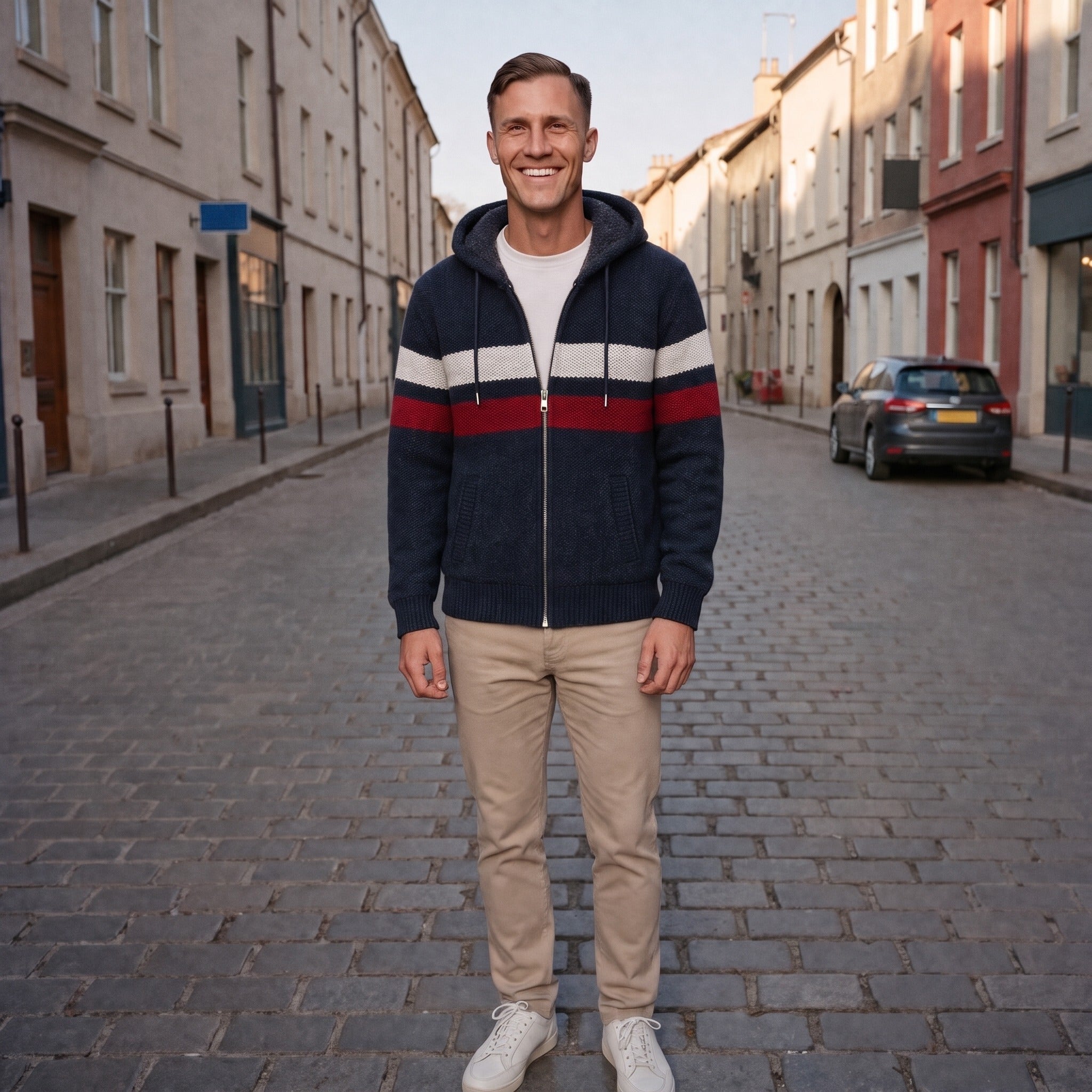 Men's Striped Knit Hooded Cardigan | Teddy Lining | 5 Colours