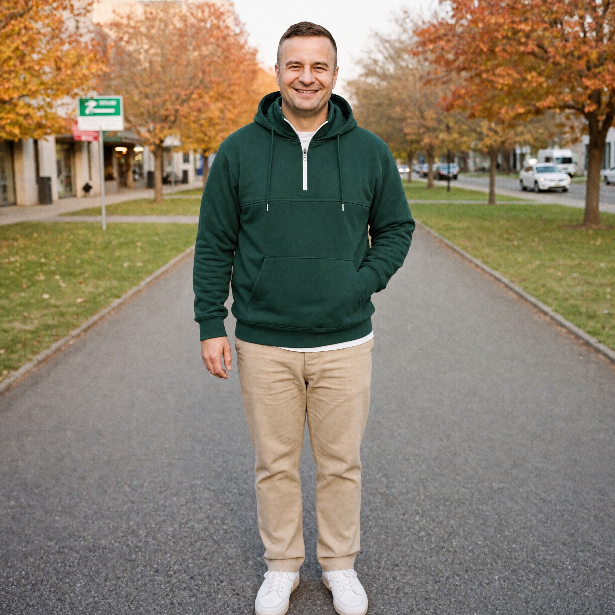 Men's Half-Zip Hoodie with Stand Collar | Kangaroo Pocket | 8 Colours