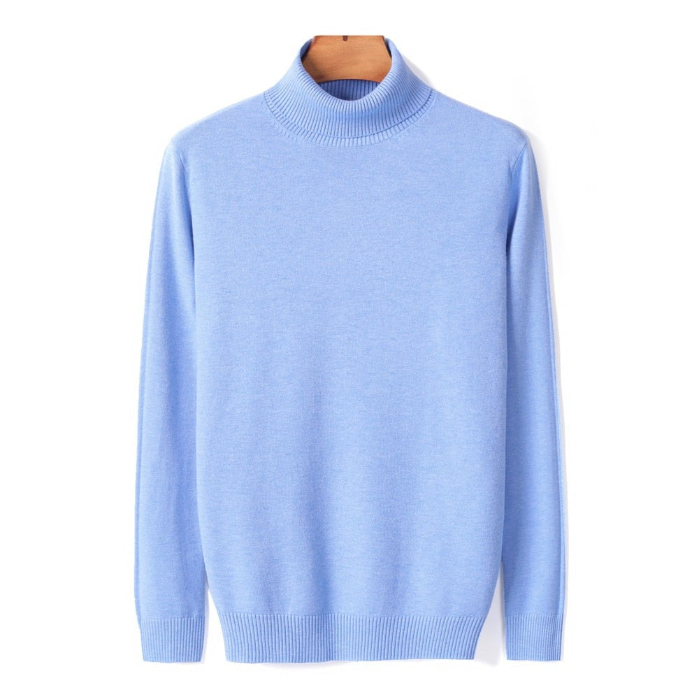 Men's Polo Neck Jumper | Soft Knit | Ribbed Collar-Sweaters-Chaps London-Light Blue-M-Chaps London