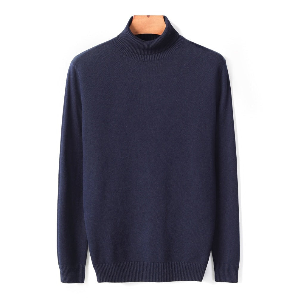 Men's Polo Neck Jumper | Soft Knit | Ribbed Collar-Sweaters-Chaps London-Navy-M-Chaps London