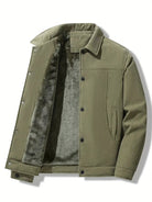 Men's fleece-lined corduroy jacket in olive