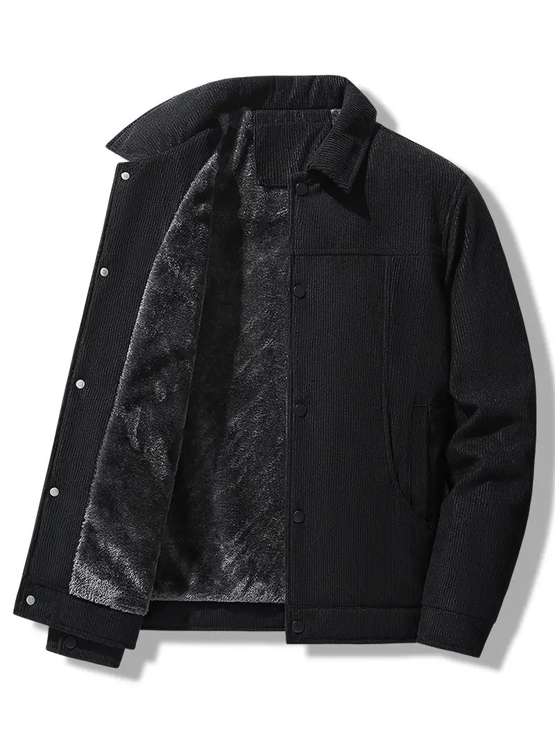 Men's fleece-lined corduroy jacket in black