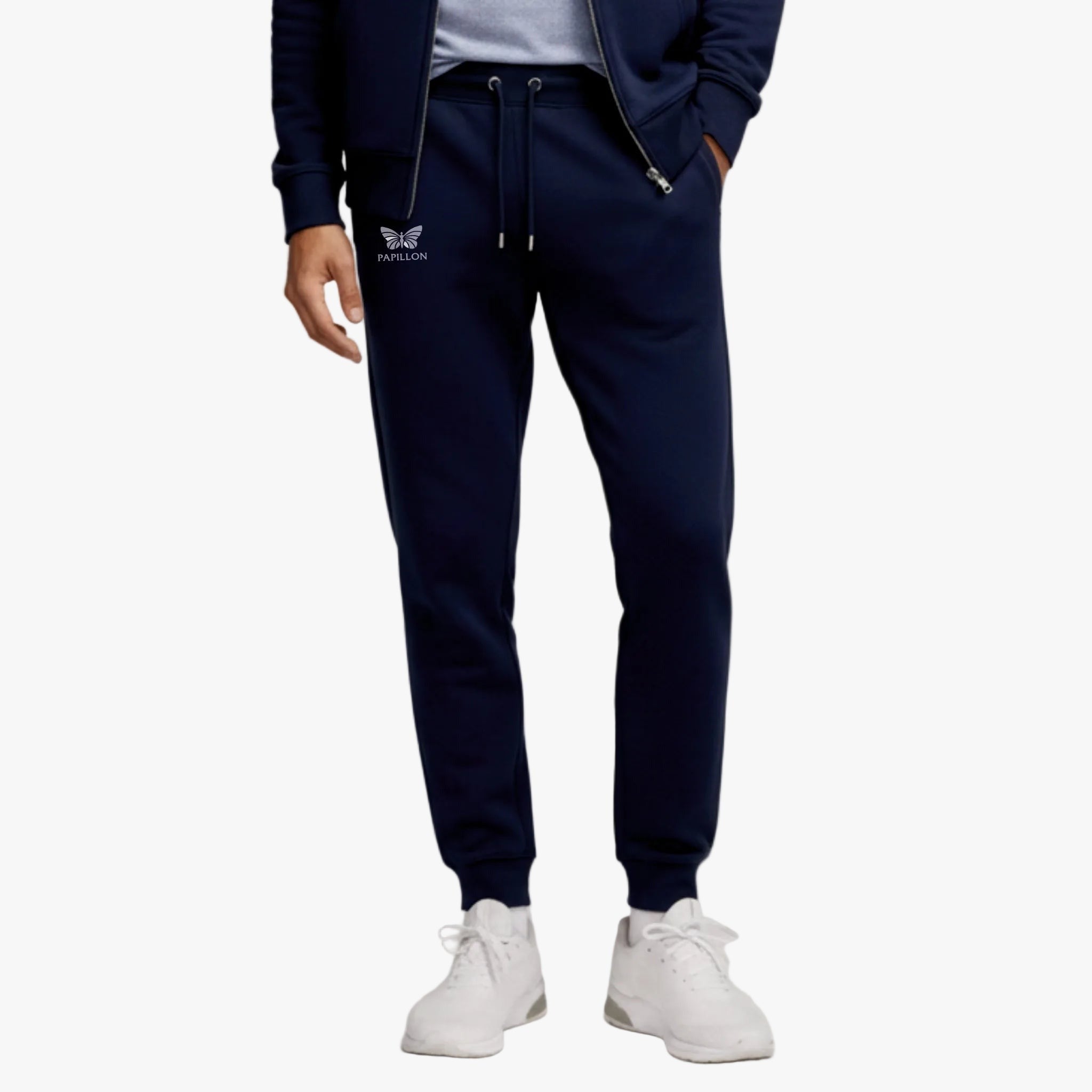 Navy joggers with a drawcord waistband and ribbed ankle cuffs | Chaps London