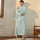 Men's mint green long fleece dressing gown with a shawl collar