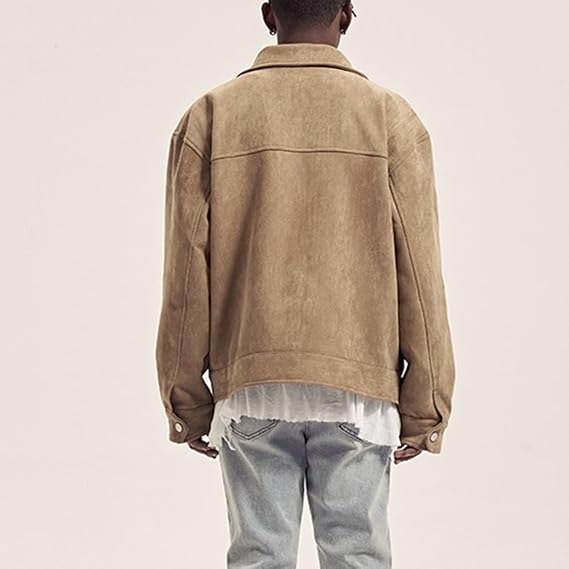 Back view of the brown faux suede jacket
