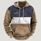 Men's colour-block hoodie in navy, white and khaki with a flag print