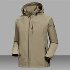 Khaki rain jacket with hood